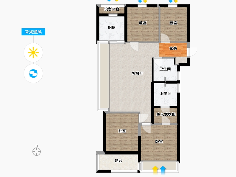 浙江省-杭州市-庆丰拥涛府-88.66-户型库-采光通风