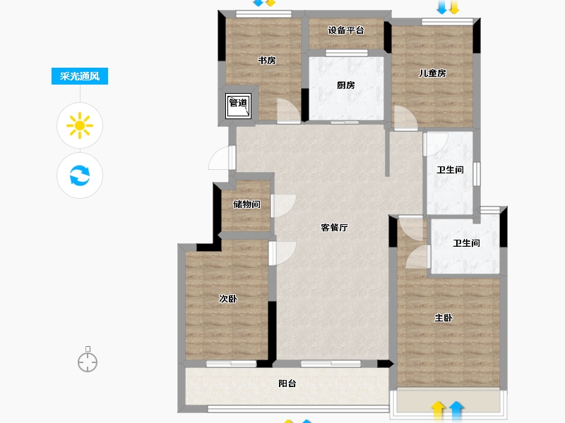 浙江省-杭州市-滨江龙湖东潮府-105.50-户型库-采光通风