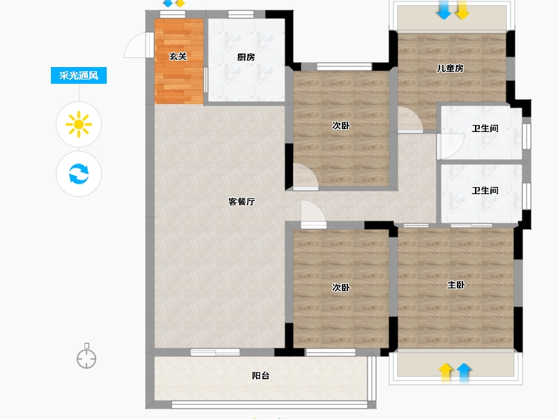 江苏省-淮安市-四季金辉观岚-103.35-户型库-采光通风