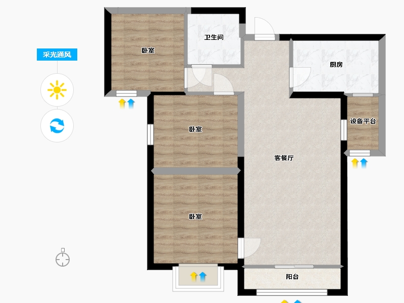 宁夏回族自治区-银川市-鹿先生的洋房(二期)-76.45-户型库-采光通风