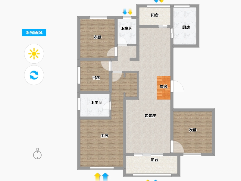 江苏省-常州市-朗诗新北绿郡住宅-124.00-户型库-采光通风