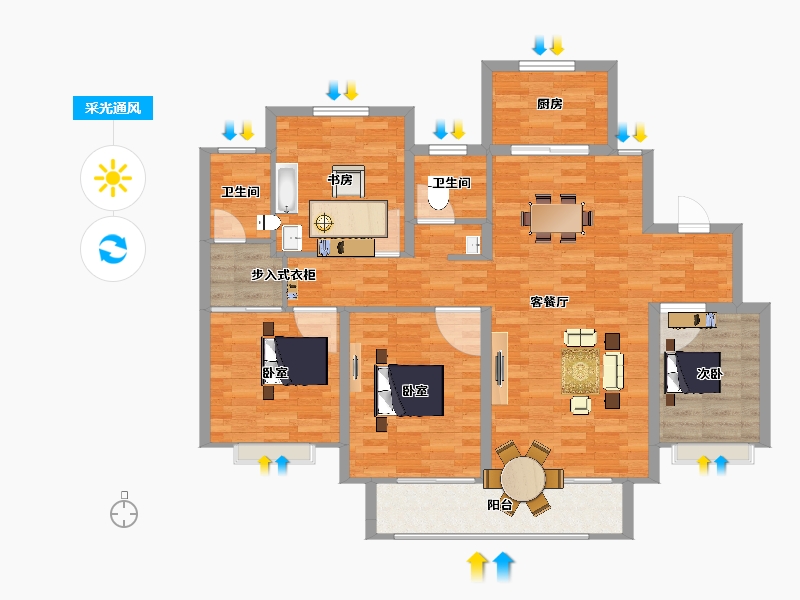 江苏省-扬州市-绿地中央学府-109.00-户型库-采光通风