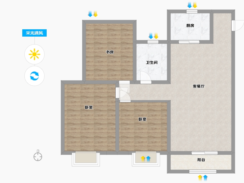 宁夏回族自治区-银川市-太阳城-102.45-户型库-采光通风