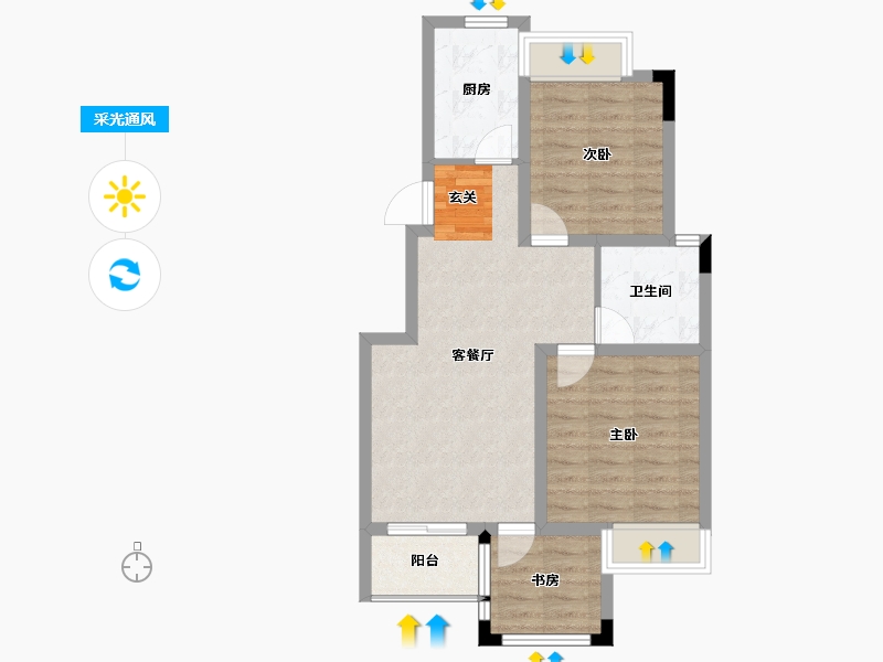 江苏省-无锡市-华宇观澜华府-65.99-户型库-采光通风