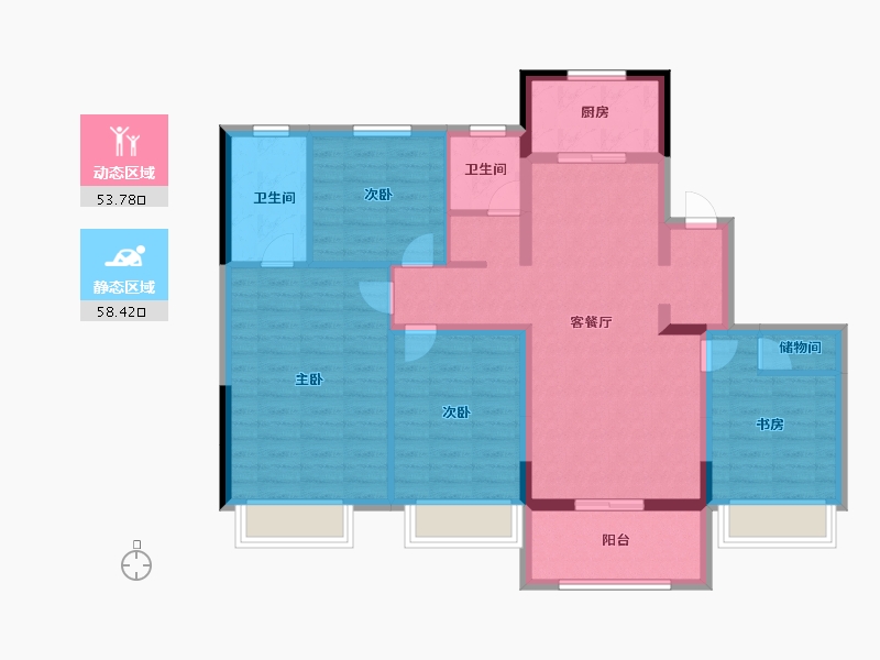 江苏省-扬州市-沄溪书院-100.00-户型库-动静分区