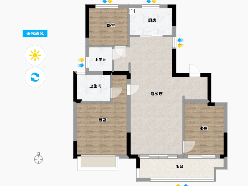 浙江省-宁波市-世茂云玺庐-80.07-户型库-采光通风