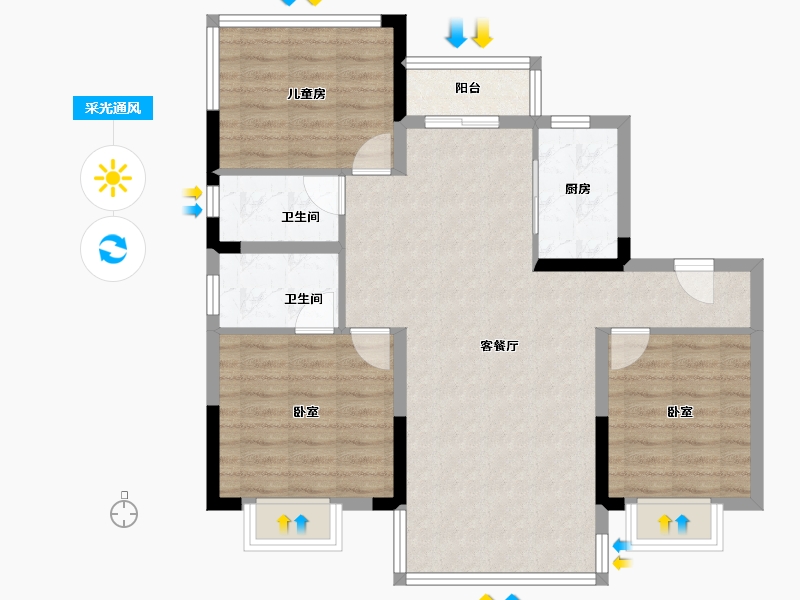 四川省-南充市-碧桂园·天樾-85.40-户型库-采光通风