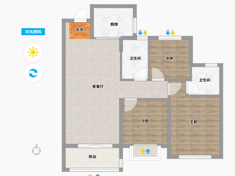 浙江省-台州市-祥生未来悦-78.00-户型库-采光通风