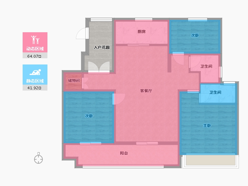 江苏省-淮安市-海棠晴园-100.90-户型库-动静分区