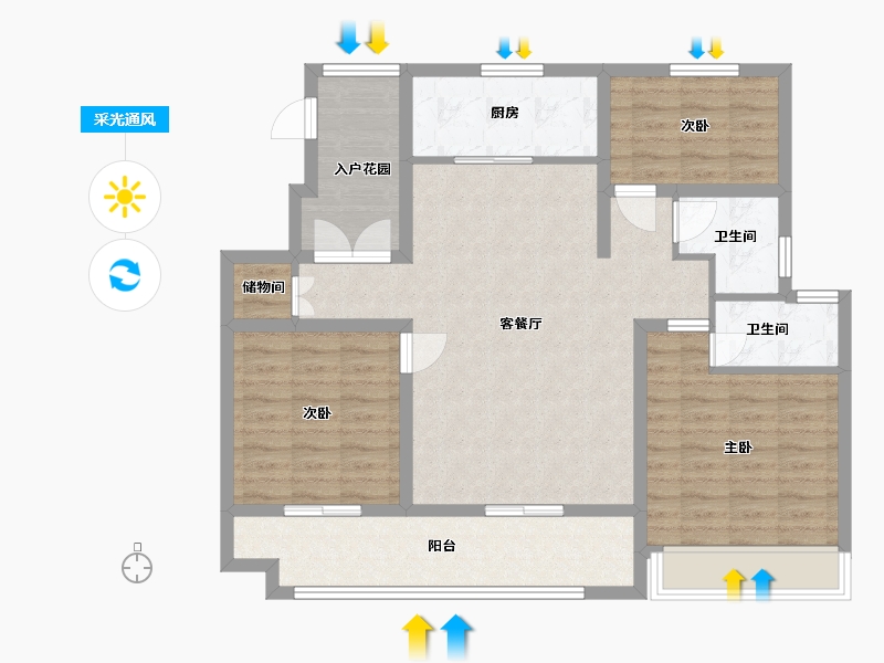 江苏省-淮安市-海棠晴园-100.90-户型库-采光通风