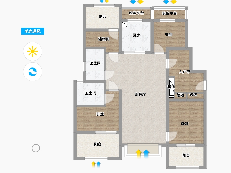 浙江省-宁波市-万科未来广场-101.23-户型库-采光通风