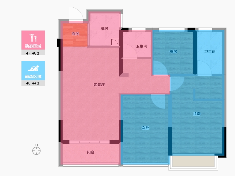 浙江省-台州市-荣安东宸府-83.73-户型库-动静分区