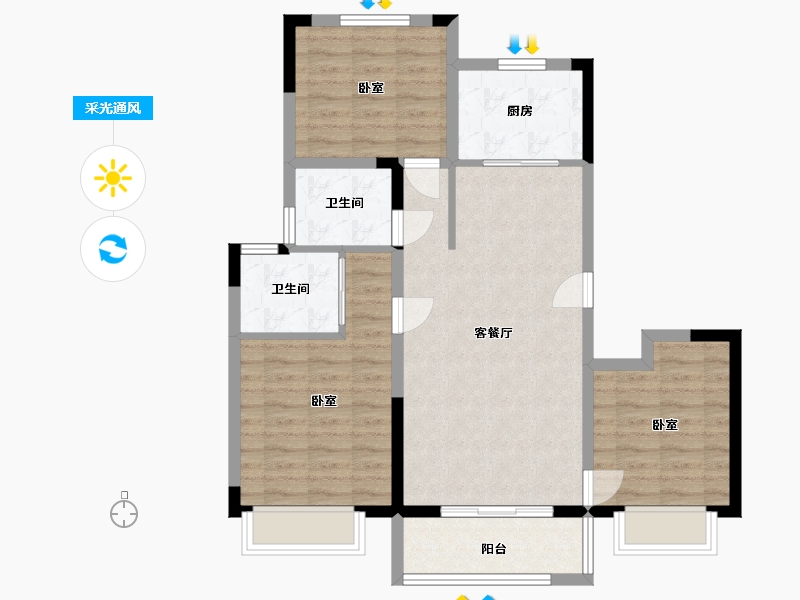 浙江省-宁波市-中传首府-83.88-户型库-采光通风