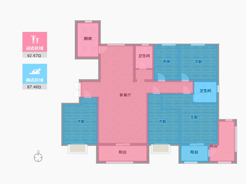 陕西省-西安市-宇林·水岸名邸-160.90-户型库-动静分区