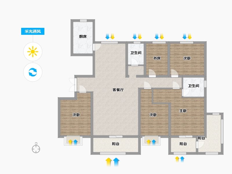 陕西省-西安市-宇林·水岸名邸-160.90-户型库-采光通风