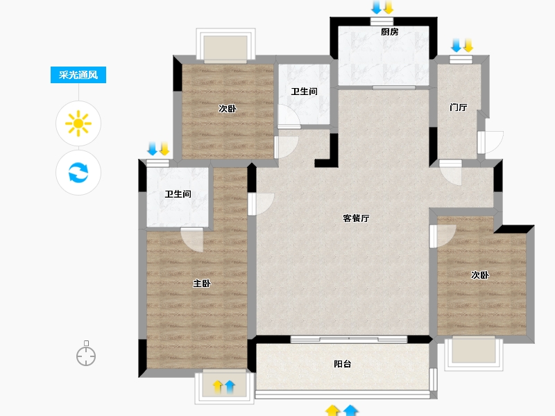 江苏省-南通市-融信·澜宸-96.00-户型库-采光通风