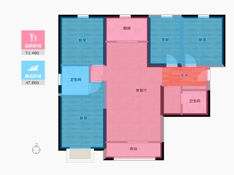 宁夏回族自治区-银川市-鹿先生的洋房(二期)-88.19-户型库-动静分区