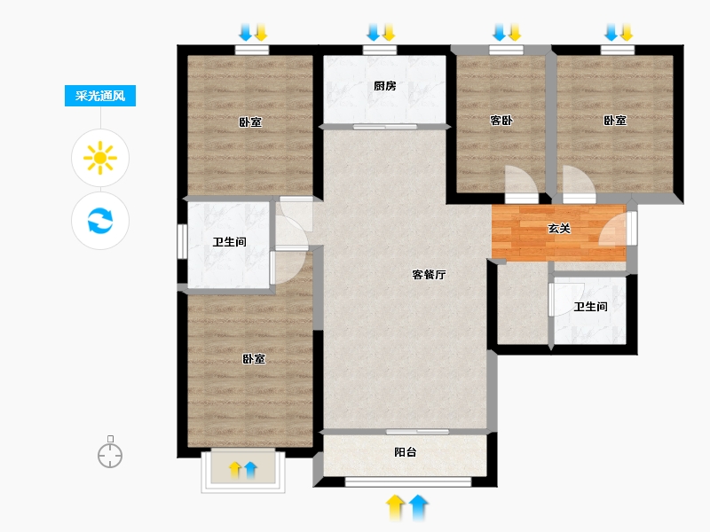 宁夏回族自治区-银川市-鹿先生的洋房(二期)-88.19-户型库-采光通风