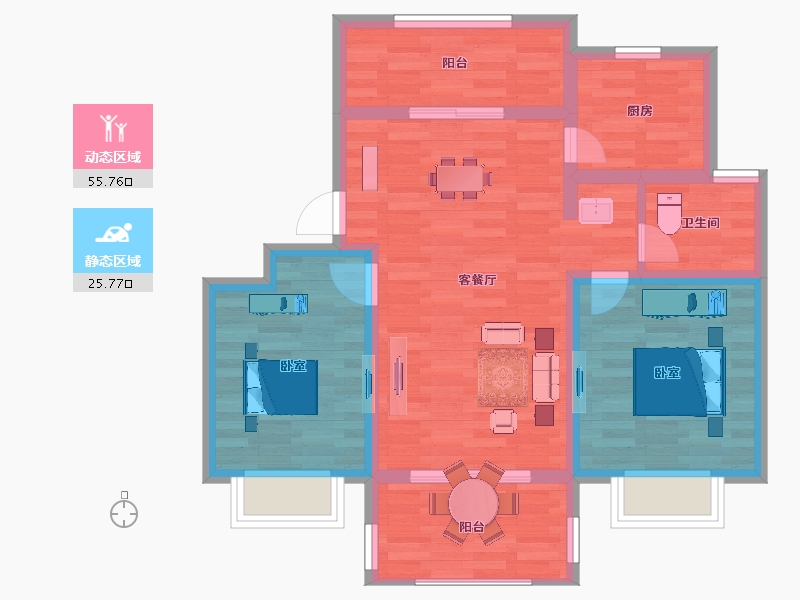 江苏省-扬州市-光明·朗悦华府-72.40-户型库-动静分区