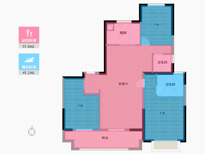 江苏省-淮安市-中南樾府-90.40-户型库-动静分区