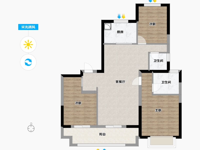 江苏省-淮安市-中南樾府-90.40-户型库-采光通风