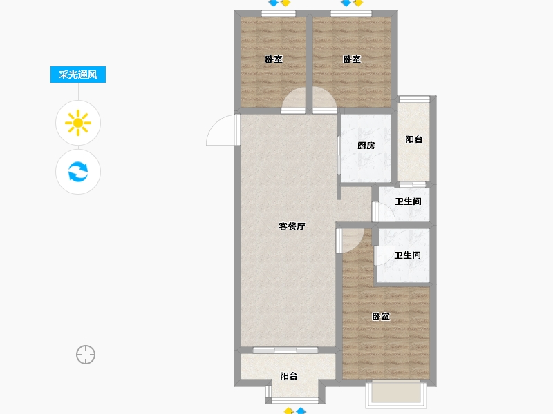 浙江省-宁波市-雅戈尔壹号-87.00-户型库-采光通风