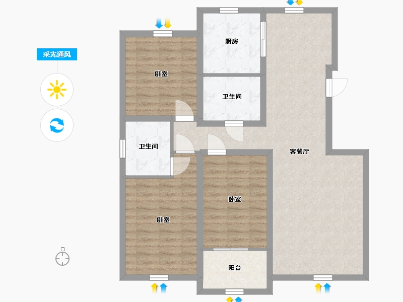 宁夏回族自治区-银川市-鹿先生的洋房(二期)-96.38-户型库-采光通风