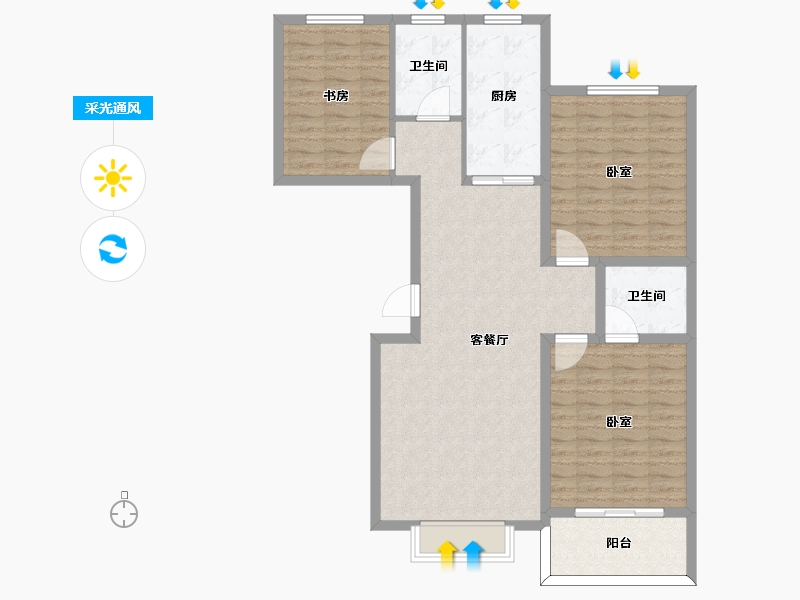 陕西省-宝鸡市-梧桐佳苑-107.00-户型库-采光通风