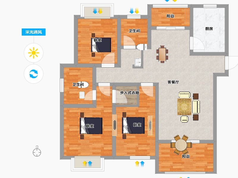 江苏省-扬州市-佳源桂府-103.00-户型库-采光通风