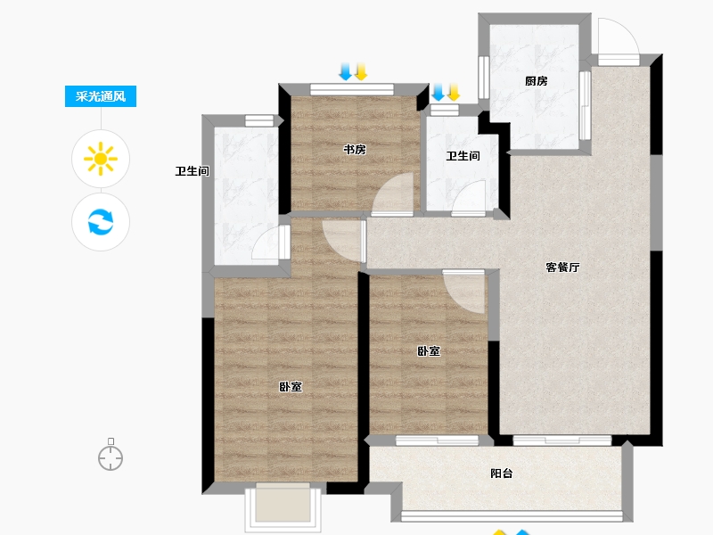 浙江省-杭州市-绿城桂语钱塘-79.35-户型库-采光通风