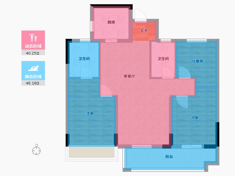 江苏省-淮安市-四季金辉观岚-76.86-户型库-动静分区