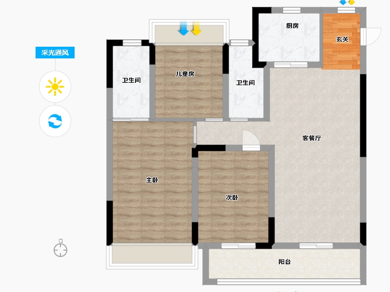 江苏省-淮安市-四季金辉观岚-91.38-户型库-采光通风