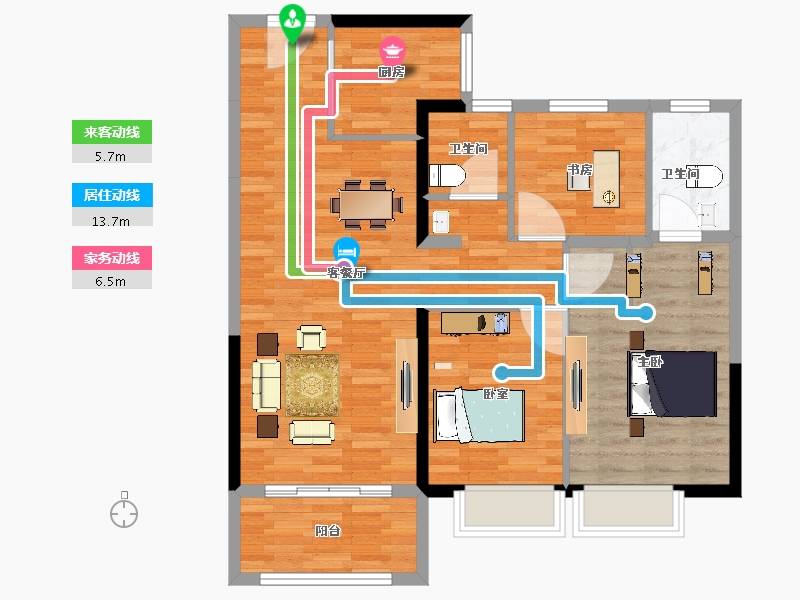 江苏省-扬州市-沄溪书院-90.00-户型库-动静线