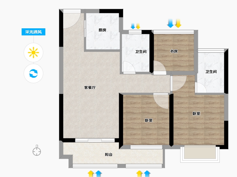 浙江省-宁波市-杭州湾星河荣御-72.00-户型库-采光通风