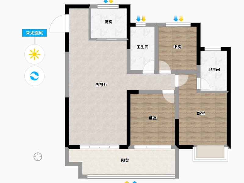 安徽省-淮南市-中铁南山名邸-94.01-户型库-采光通风