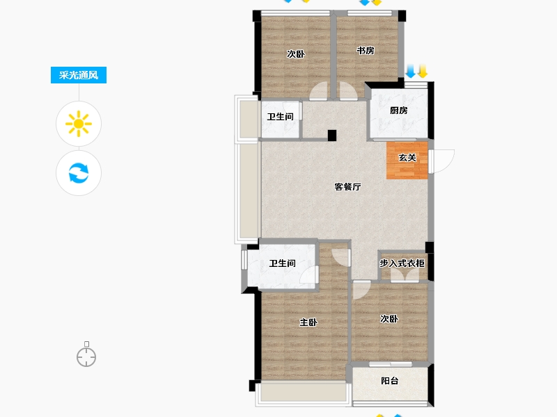 浙江省-台州市-荣安东宸府-96.88-户型库-采光通风