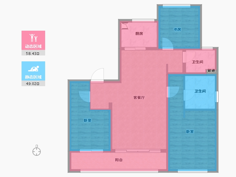 浙江省-宁波市-天阳·月湖天第-96.00-户型库-动静分区