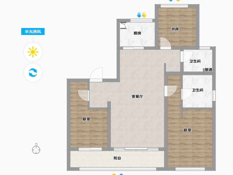 浙江省-宁波市-天阳·月湖天第-96.00-户型库-采光通风