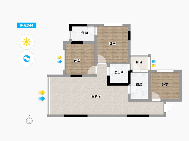 四川省-南充市-阳光望江榭-70.30-户型库-采光通风