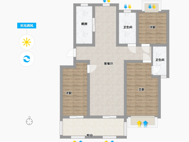 江苏省-淮安市-四季江南-87.20-户型库-采光通风