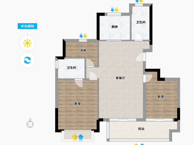 浙江省-宁波市-宋都城投学林新天地-84.19-户型库-采光通风