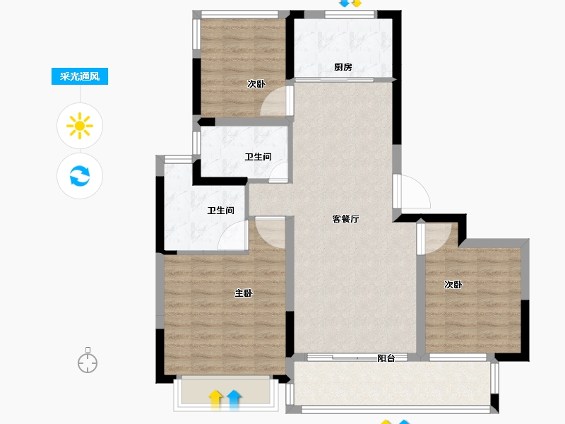 江苏省-苏州市-首开棠前如苑-85.97-户型库-采光通风