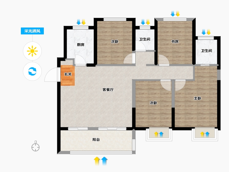 江苏省-常州市-港龙紫御府-102.00-户型库-采光通风