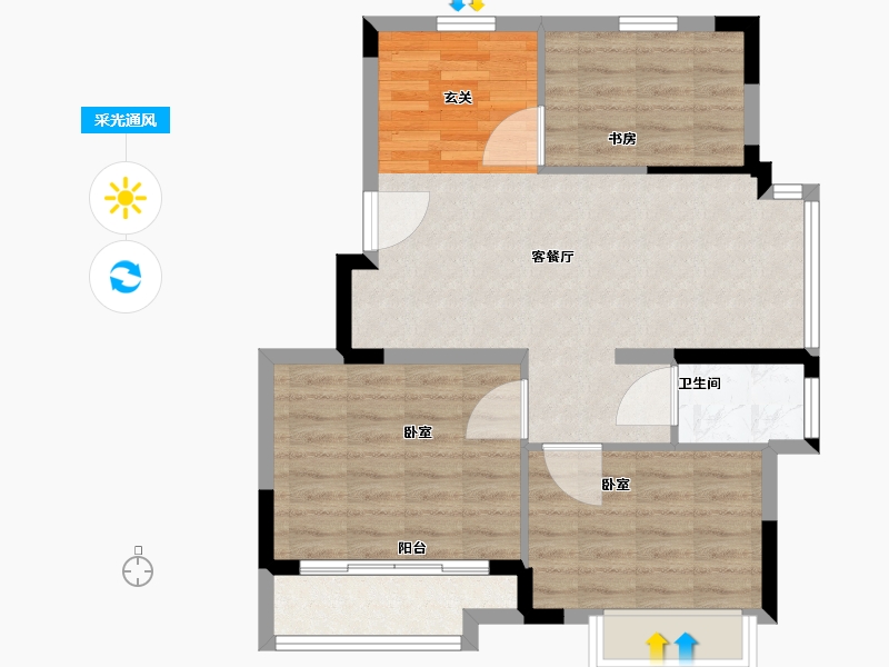 浙江省-嘉兴市-鸿翔东方郡-70.00-户型库-采光通风