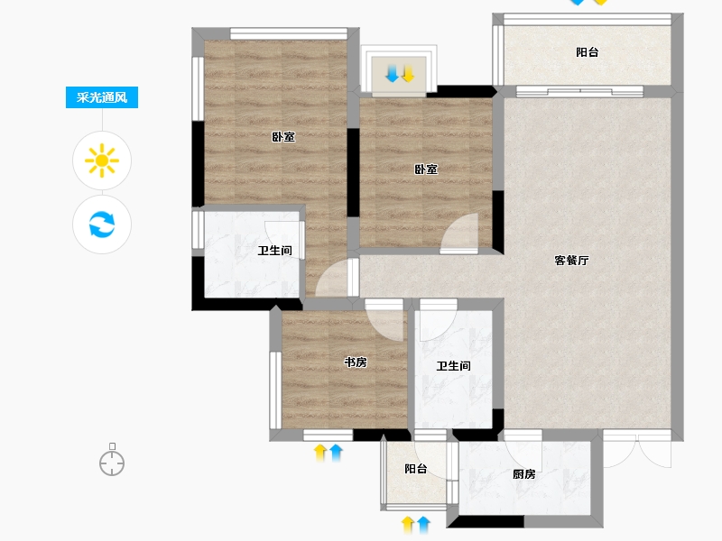 四川省-南充市-科华云玺台-73.36-户型库-采光通风