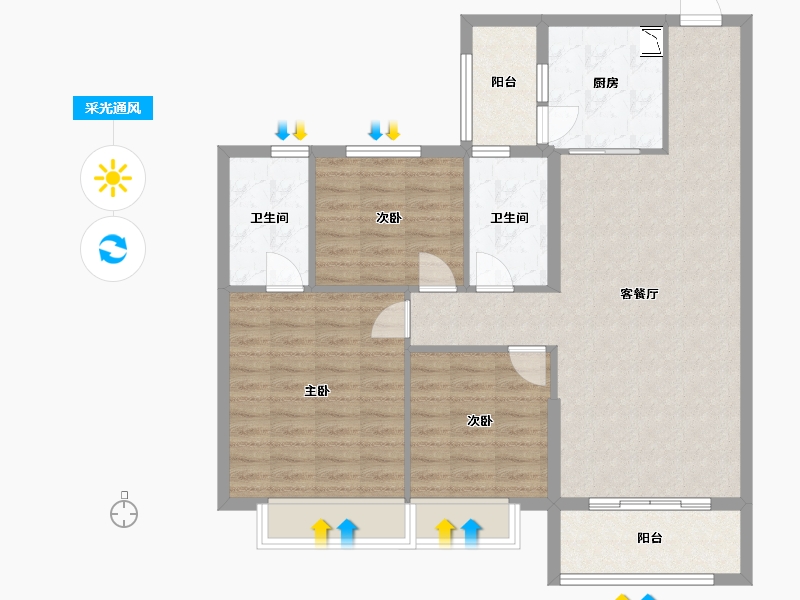 河北省-保定市-碧桂园清苑新城-96.00-户型库-采光通风