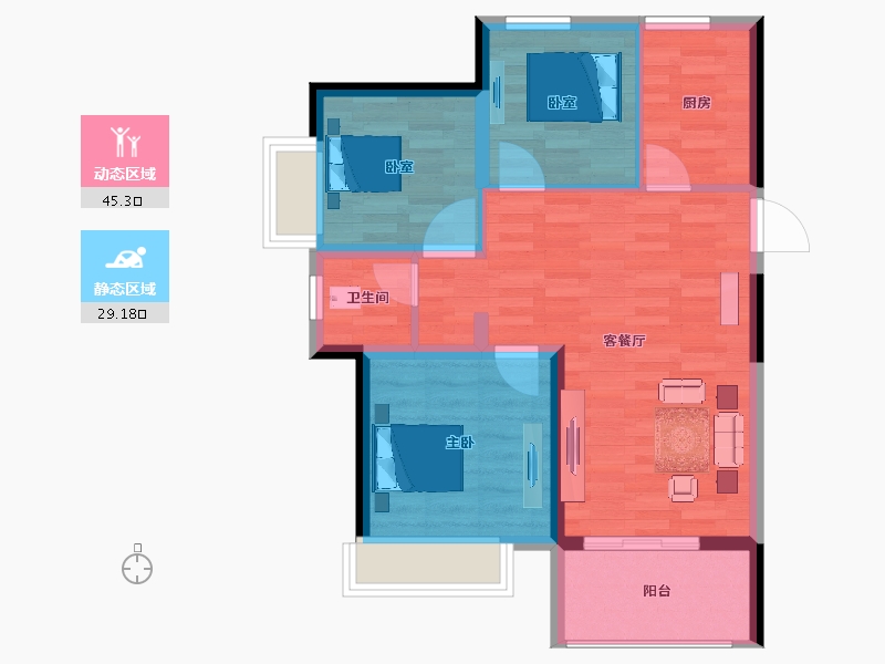 江苏省-扬州市-扬州美的城-66.73-户型库-动静分区