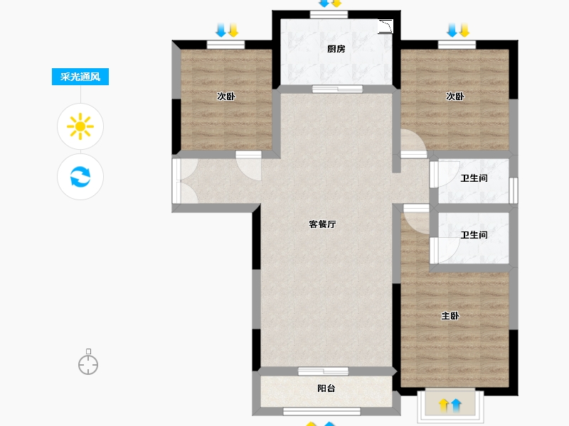 青海省-西宁市-益景佳苑-85.91-户型库-采光通风