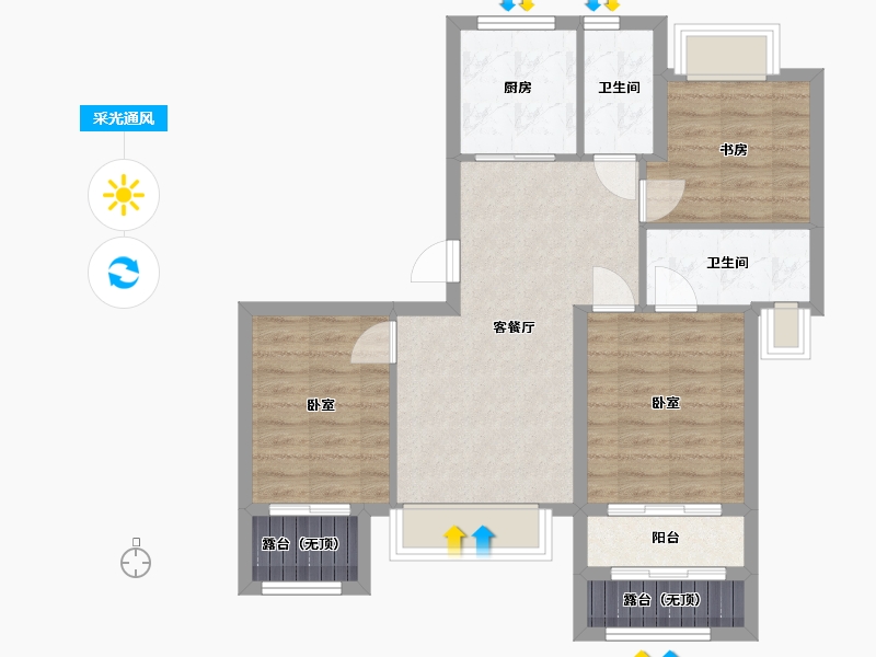 浙江省-杭州市-首开望宸樾庐-71.38-户型库-采光通风