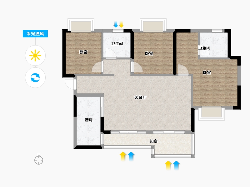 四川省-南充市-恒大滨江左岸/澜庭-96.00-户型库-采光通风